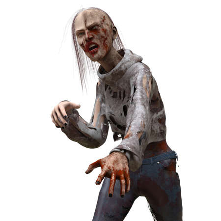Zombie girl isolated white background 3d illustrationの写真素材