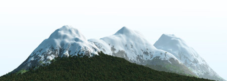 Snowy mountains Isolated on white background 3d illustrationの写真素材