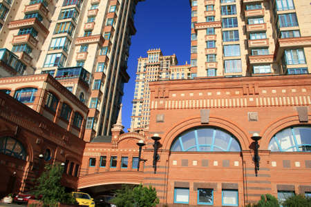 Blue sky. New modern apartment building の写真素材