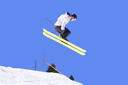  Skier making a huge jumpの写真素材