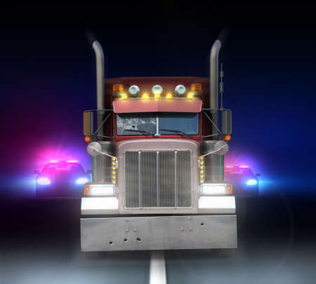 Police chase on the night of the highway truck.
