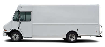 Modern American cargo minibus white color side view. Isolated on a white background.の写真素材