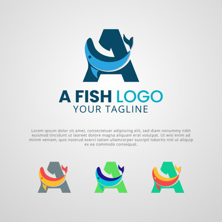 This simple and modern letter A with Fish logo Design. This flat vector design template is versatile and can be used for various company or businesses, t-shirt and other fishing fields.のイラスト素材