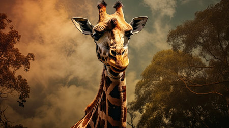 Giraffe in the jungle. 3D illustration. Vintage style.の素材