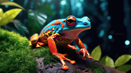 Colorful red and blue poison dart frog (Hyla arborea)の素材
