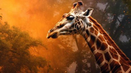 Giraffe in the dark forest. Wildlife scene from Africa.の素材