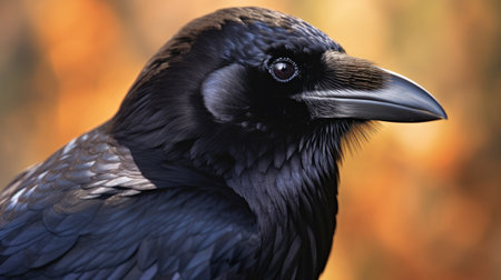 Close up portrait of a black raven, Corvus coraxの素材