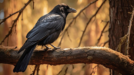 Rook, Corvus corax, single bird on branch, South Africaの素材