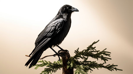 Rook, Corvus corax, single bird on branch, South Africaの素材
