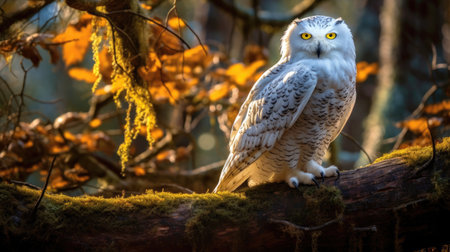 Snowy owl (Bubo scandiacus) in the forestの素材