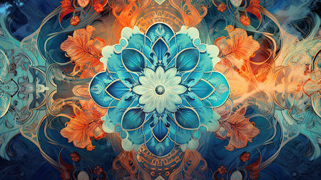 3D surreal illustration. Sacred geometry. Mysterious psychedelic relaxation pattern. Fractal abstract texture. Digital artwork graphic astrology magicの素材