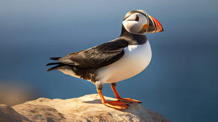 Puffin (Fratercula arctica) standing on a rockの素材