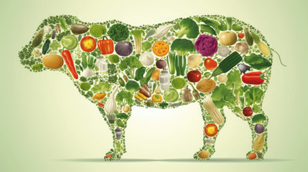 Vegetables and fruits in the form of a cow. Vector illustration.の素材