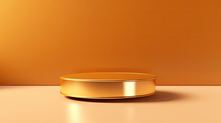 3d render of golden round podium on orange background with copy spaceの素材