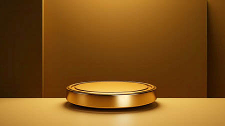 Golden podium on a brown background. 3d rendering, 3d illustration.の素材