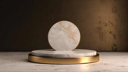 Product display podium with marble and gold color. 3D rendering.の素材