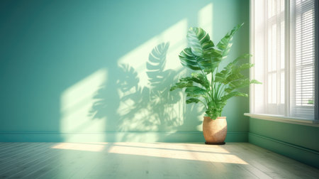 Empty room with monstera plant in a pot. 3D Renderingの素材
