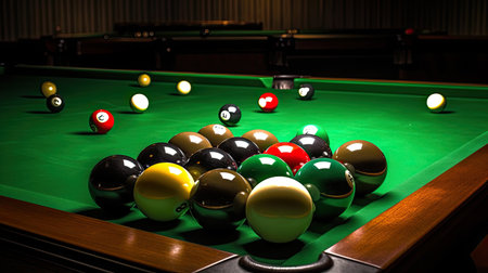 Billiard balls on a green snooker table. Billiard concept.の素材