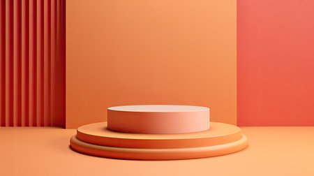 3d render of the podium for product presentation in minimal style with orange background.の素材