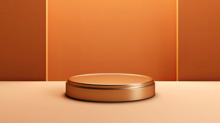 3d render of the brown podium for product presentation. Abstract orange background.の素材