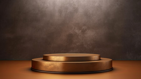 3d rendering of a brown round podium for product presentation on dark backgroundの素材