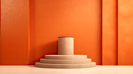 3d rendering of abstract geometric forms. Brown podium for product presentation.の素材
