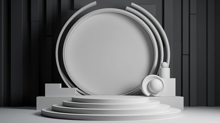 Abstract minimal scene with round podium. Award ceremony concept. 3d renderの素材