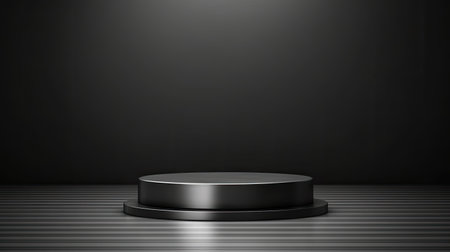 The black pedestal on a dark background. 3d rendering mock upの素材