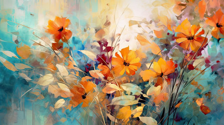Oil painting of cosmos flowers. Digital art painting. Abstract floral background.の素材