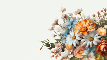 Colorful bouquet of flowers on a white background. Copy space.の素材