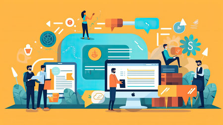 Flat design modern vector illustration concept of online education, e-learning, distance learning, online courses, tutorialsの素材