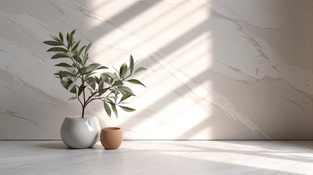 3d render of a modern interior with a plant in a potの素材