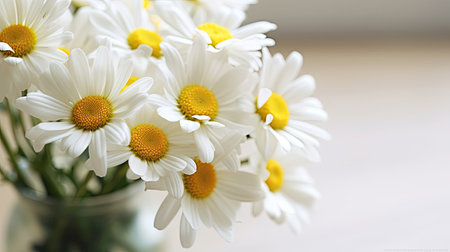 Beautiful bouquet of daisies in a vase on the tableの素材