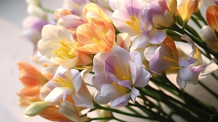 Bouquet of multicolored freesia flowers close upの素材