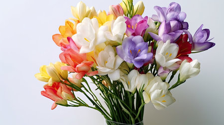 Beautiful bouquet of freesia flowers on a white backgroundの素材