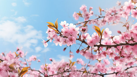 Cherry blossom on blue sky background, sakura flowers.の素材