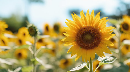 Beautiful sunflower in a field on a sunny summer day.の素材
