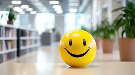 Smiley face on a desk in the libraryの素材
