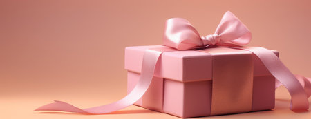 Pink gift box with pink bow on pastel background.の素材
