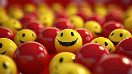 Smiley face in crowd of red balls.の素材
