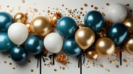 Balloons with golden confetti on white background.の素材