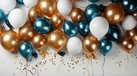 Colorful balloons with ribbons and confetti.の素材