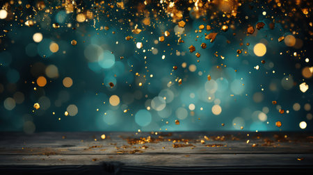 Golden bokeh background. Christmas and New Year holiday background.の素材