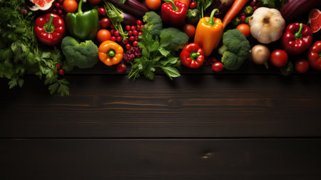 Fresh vegetables on wooden background. Healthy food concept. Top view.の素材