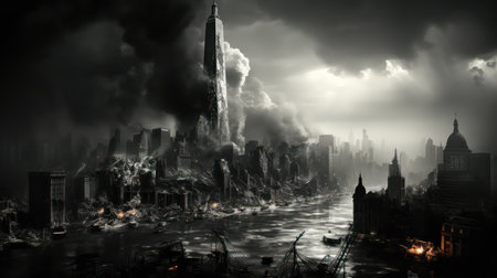 Conceptual image of disaster in the cityの素材
