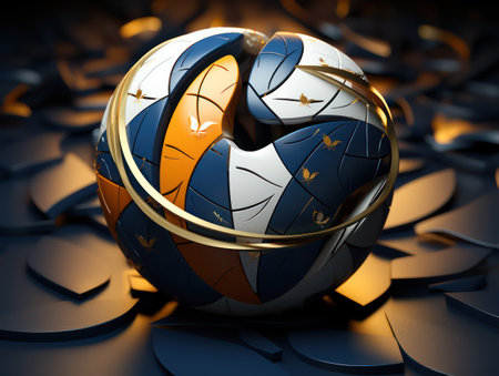 Abstract background with soccer ball in blue and orangeの素材