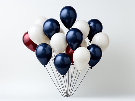 Bunch of white, red and blue balloons isolated on white backgroundの素材