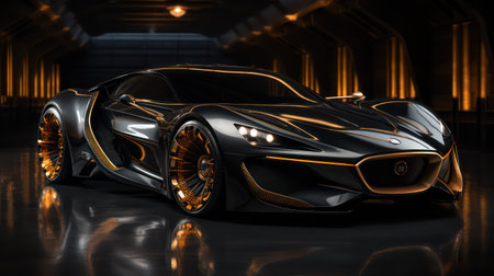 A brand-less generic concept car in studio environmentの素材