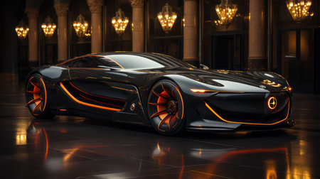 A brand-less generic concept car in blackの素材