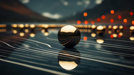 Black ball on the bridge in the sunsetの素材
